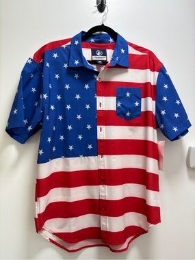 Men’s American-Print Short-Sleeve Button-Down Shirt - Red, White & Blue
